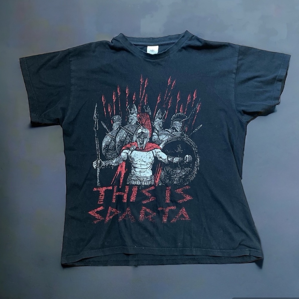 This is Sparta Graphic Tee Shirt Black Red Mens Tshirt Medium